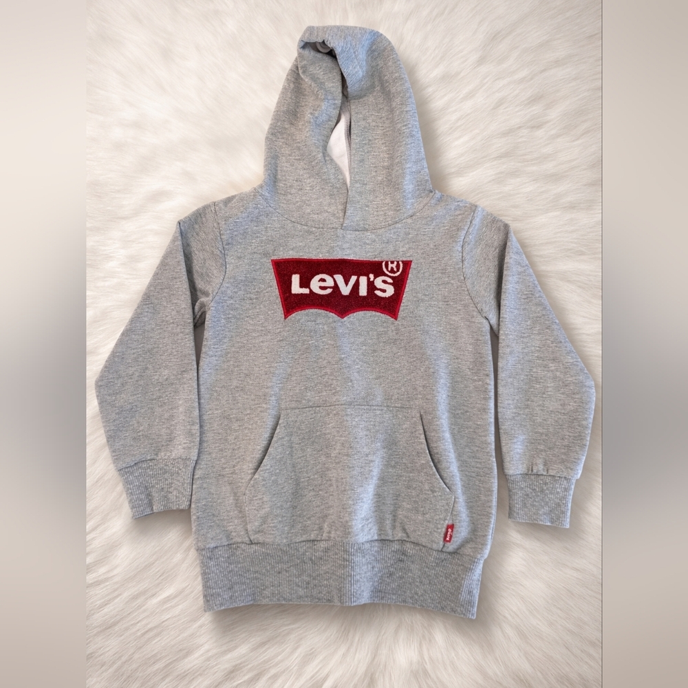 Levi’s Kids Gray Hoodie Size 5 Red Logo Sweatshirt 4–5Y